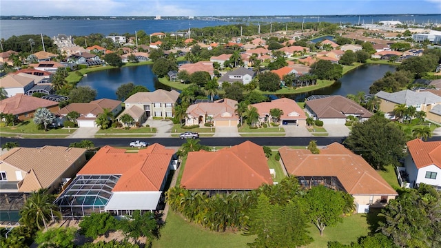 aerial view with a water view