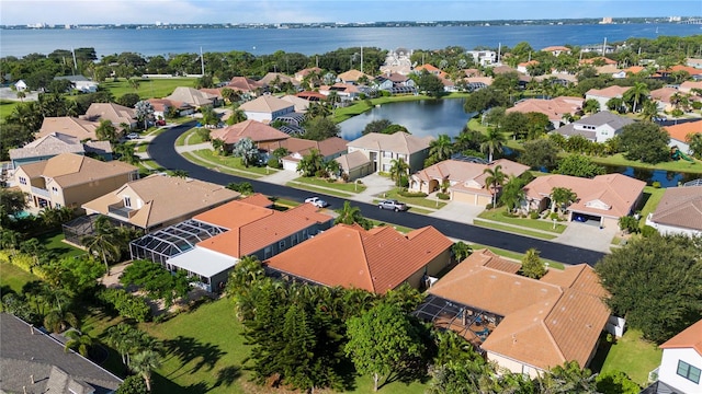 aerial view featuring a water view