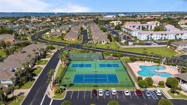 aerial view with a water view