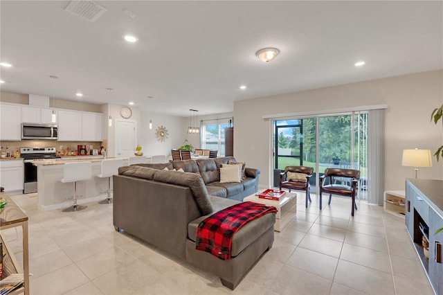 view of tiled living room