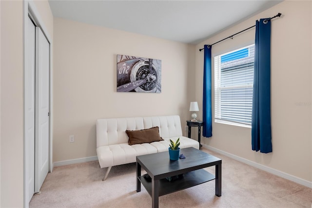 sitting room with light carpet