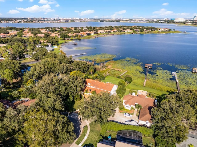 aerial view with a water view