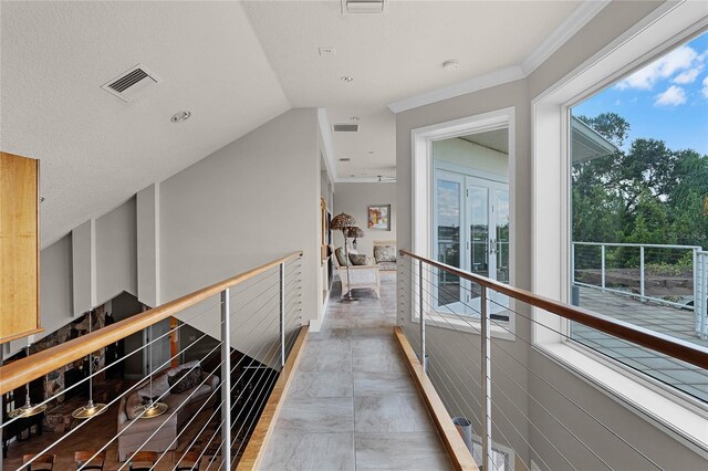 8605 Bay Shore Cv, Orlando, FL 32836 - corridor featuring visible vents, an upstairs landing, and vaulted ceiling