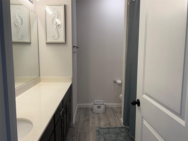 bathroom featuring vanity and wood-type flooring