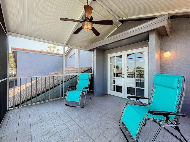 view of patio with french doors and ceiling fan