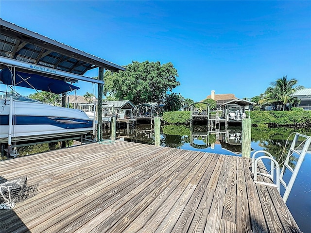 dock area with a water view