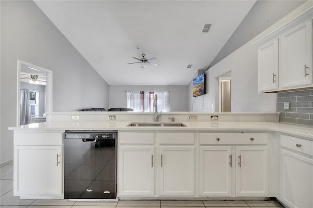 kitchen featuring black dishwasher, plenty of natural light, and ceiling fan