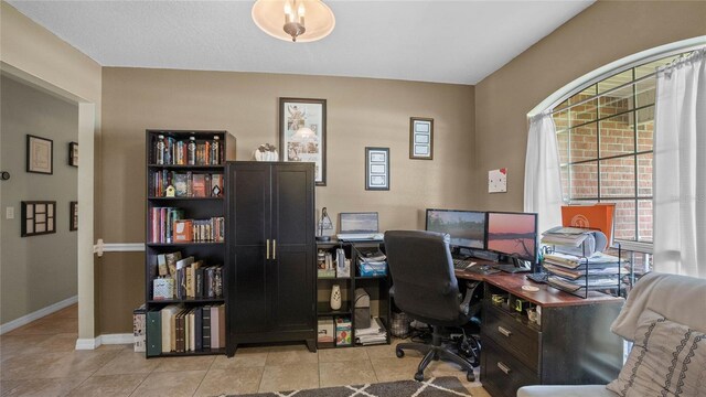 office with light tile patterned flooring