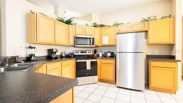 kitchen featuring appliances with stainless steel finishes, light brown cabinetry, and sink