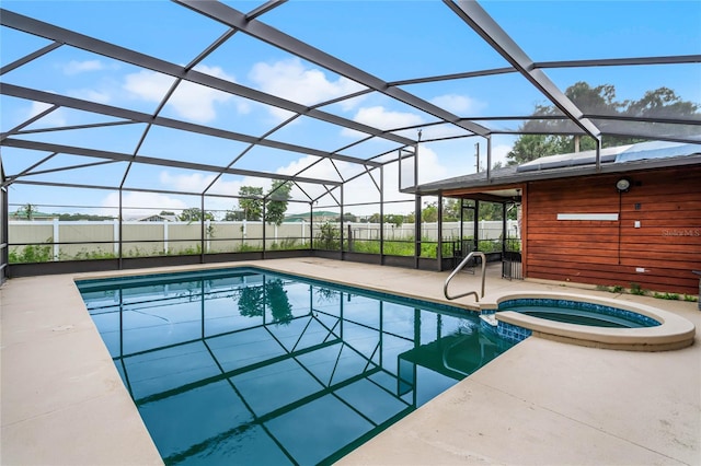 1005 Crescent Pkwy, Deland, FL 32724 - view of pool featuring a pool with connected hot tub, fence, a lanai, and a patio area