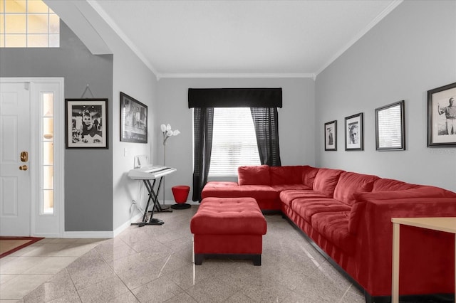 living room featuring ornamental molding