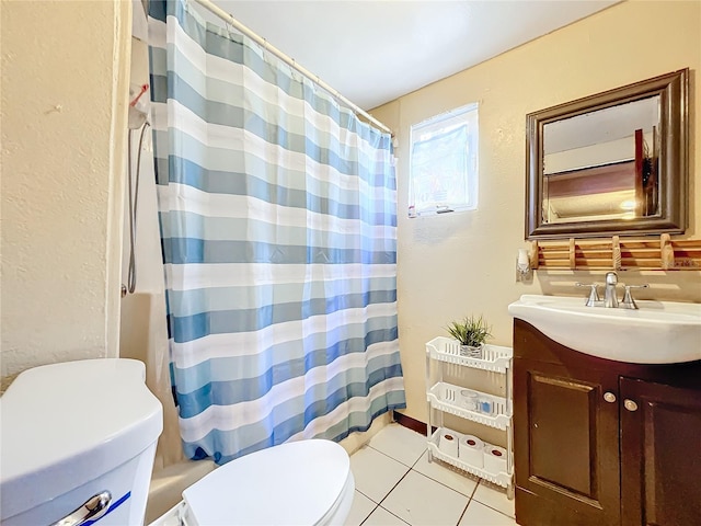 full bathroom with tile patterned flooring, vanity, toilet, and shower / bath combo