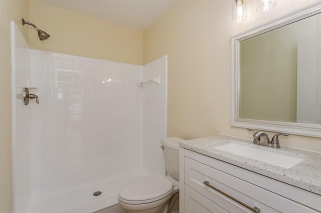 bathroom featuring a shower, vanity, and toilet