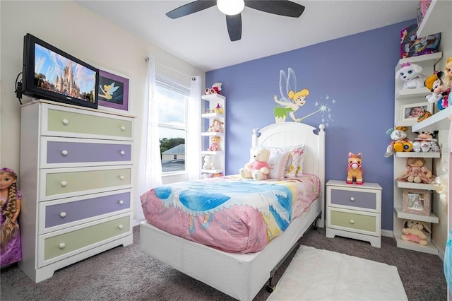 bedroom with carpet flooring and ceiling fan