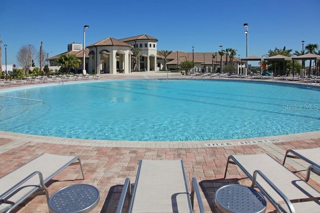 view of swimming pool featuring a patio