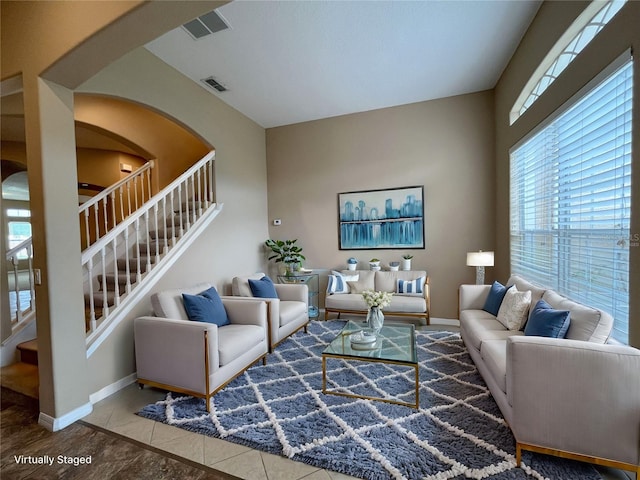 view of tiled living room