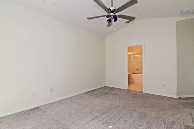 interior space with lofted ceiling and ceiling fan