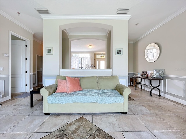 living room featuring ornamental molding