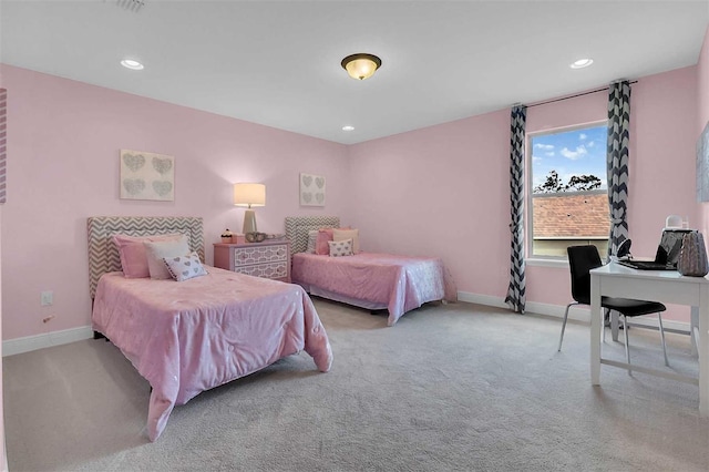 bedroom with carpet, baseboards, and recessed lighting