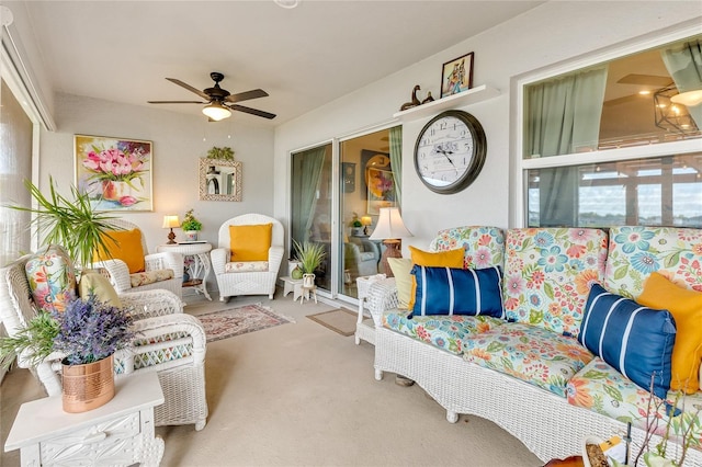 interior space featuring ceiling fan