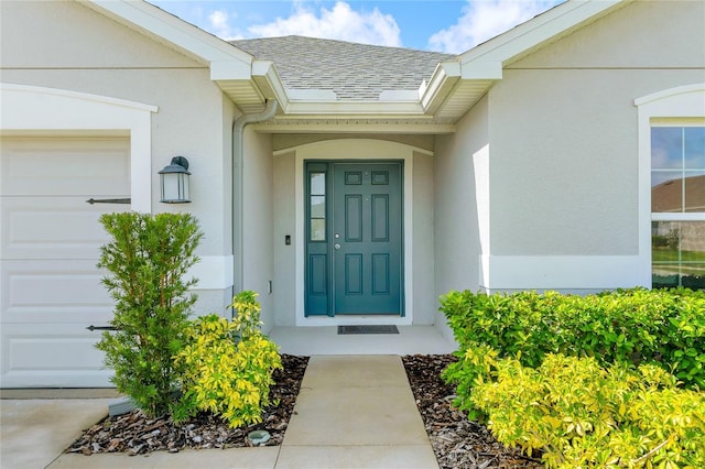 doorway to property featuring a garage