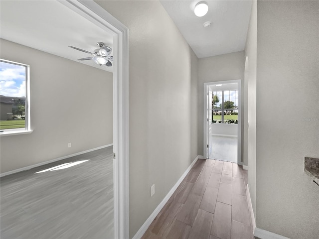 hall with hardwood / wood-style flooring