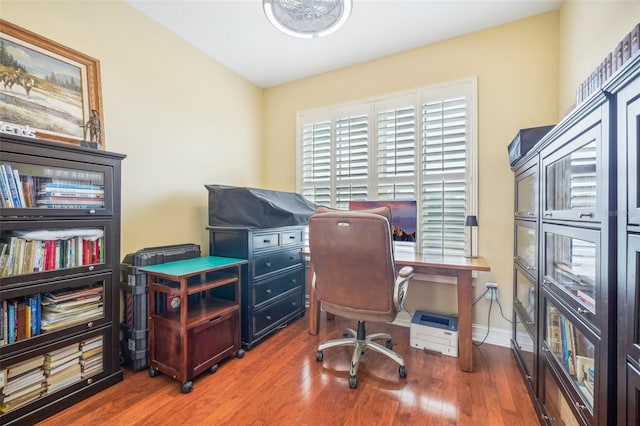 home office featuring hardwood / wood-style flooring