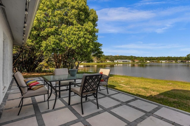 view of patio / terrace with a water view