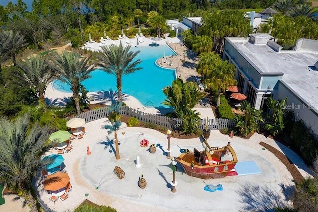 view of swimming pool featuring a patio area