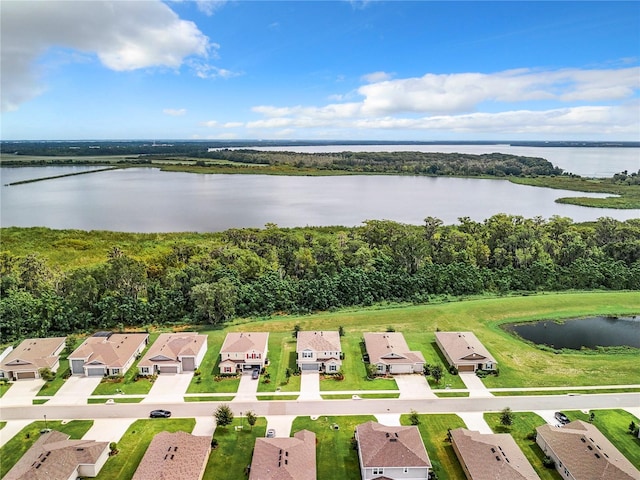 aerial view featuring a water view