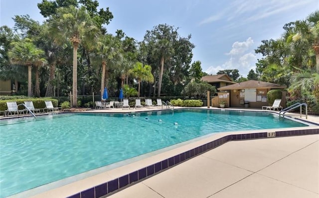 view of swimming pool with a patio