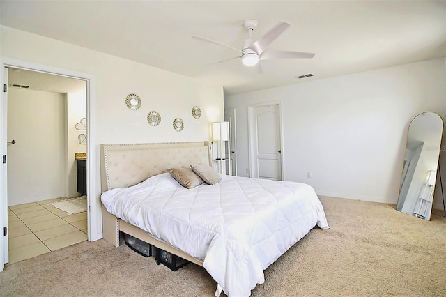 bedroom with carpet flooring and ceiling fan