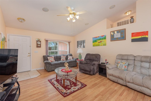 715 Unabelle Ave, Daytona Beach, FL 32117 - living room with ceiling fan, light hardwood / wood-style flooring, and vaulted ceiling
