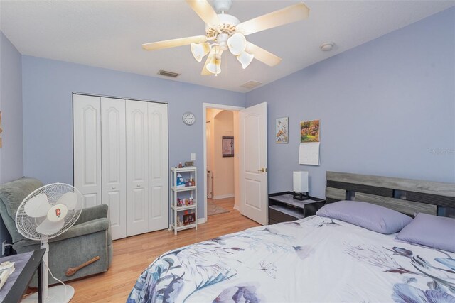 715 Unabelle Ave, Daytona Beach, FL 32117 - bedroom featuring a closet, ceiling fan, and light hardwood / wood-style flooring
