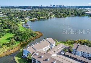 bird's eye view featuring a water view