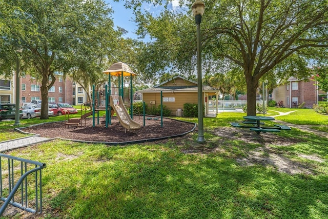 view of play area with a lawn