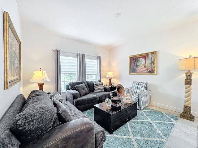 living room featuring tile patterned floors