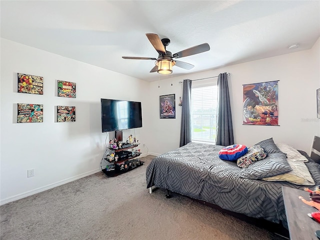 bedroom featuring carpet flooring and ceiling fan