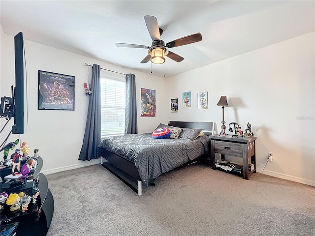 bedroom with carpet flooring and ceiling fan