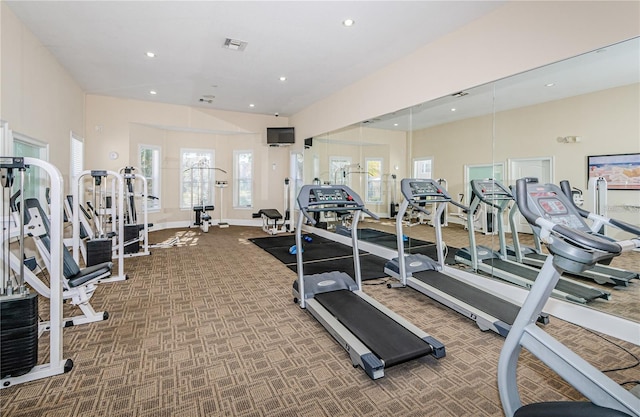 exercise room with carpet