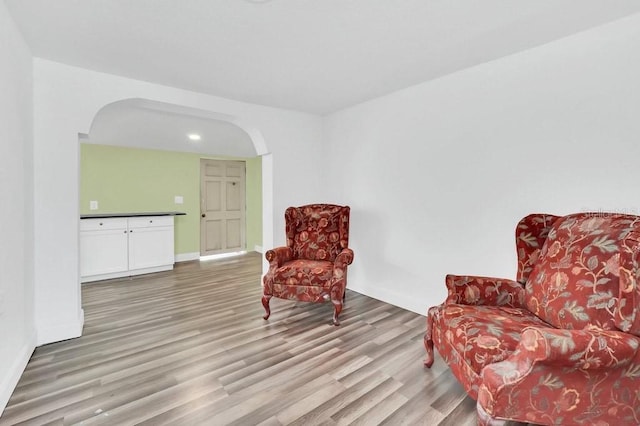 living area with light hardwood / wood-style flooring