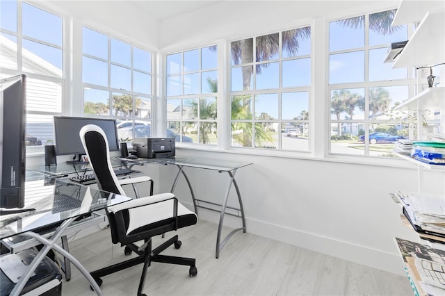 office area featuring light hardwood / wood-style floors