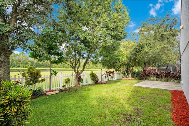 view of yard featuring a patio and a trampoline