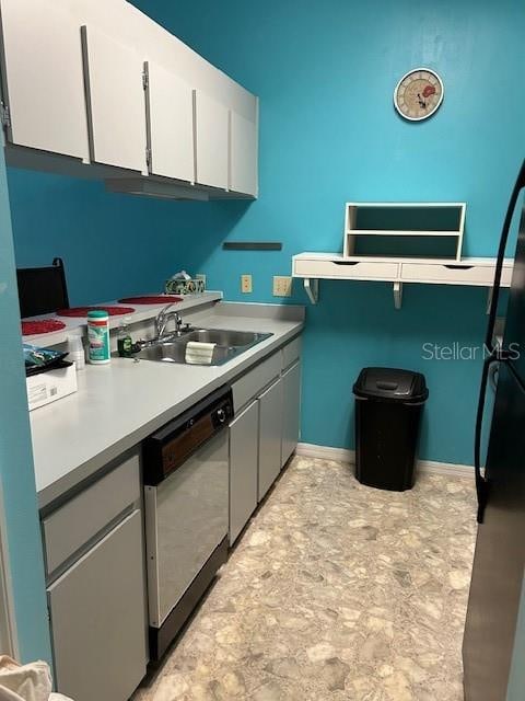 kitchen with white cabinets, sink, and stainless steel dishwasher