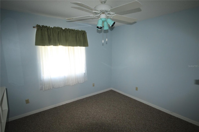 empty room with carpet floors and ceiling fan