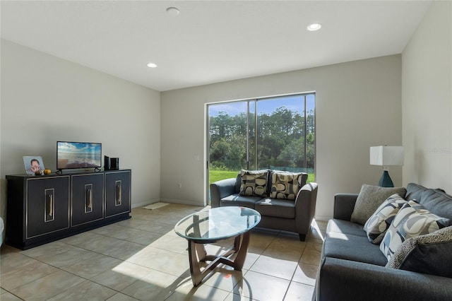 living room with light tile patterned floors