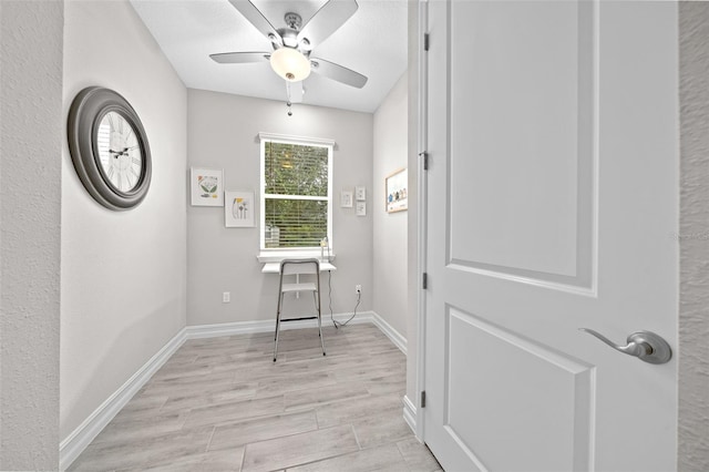 interior space featuring ceiling fan and light hardwood / wood-style flooring