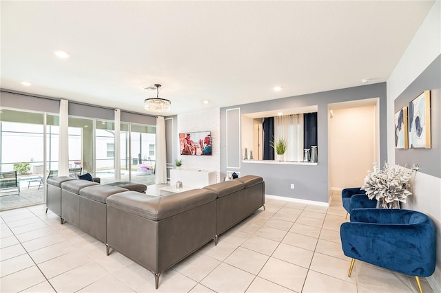 living room with light tile patterned floors and plenty of natural light