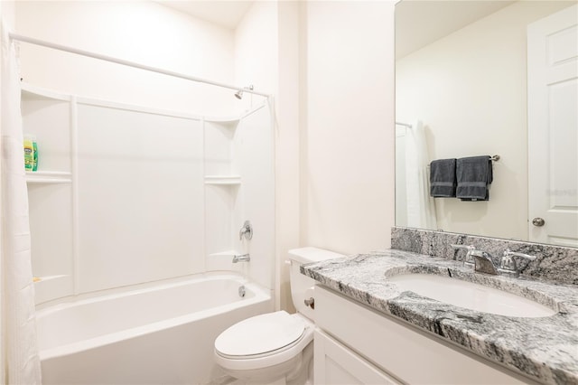 full bathroom featuring vanity, toilet, and shower / bathtub combination with curtain