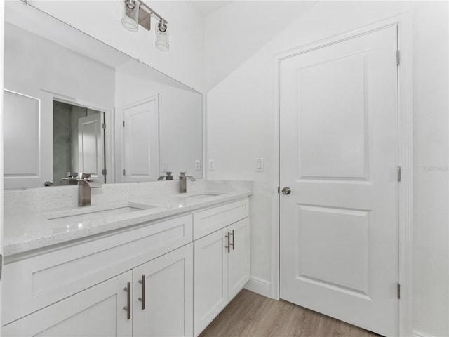 bathroom with hardwood / wood-style floors and vanity